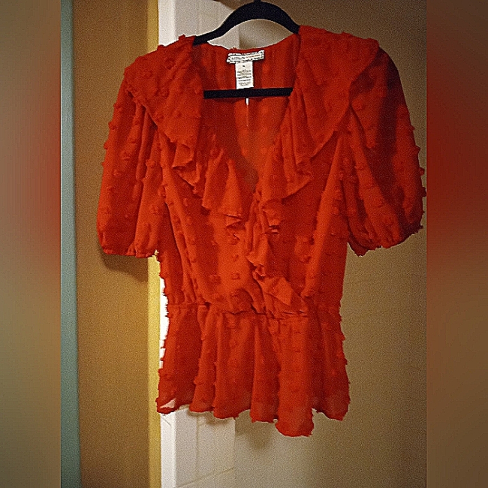 Red swiss dot blouse NWOT